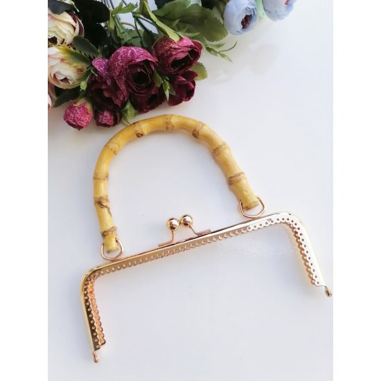 ÇANTA AKSESUARI METAL ÇANTA BURSU BAMBU SAPLI DİKDÖRTGEN ALT-13 20,5 CM GOLD