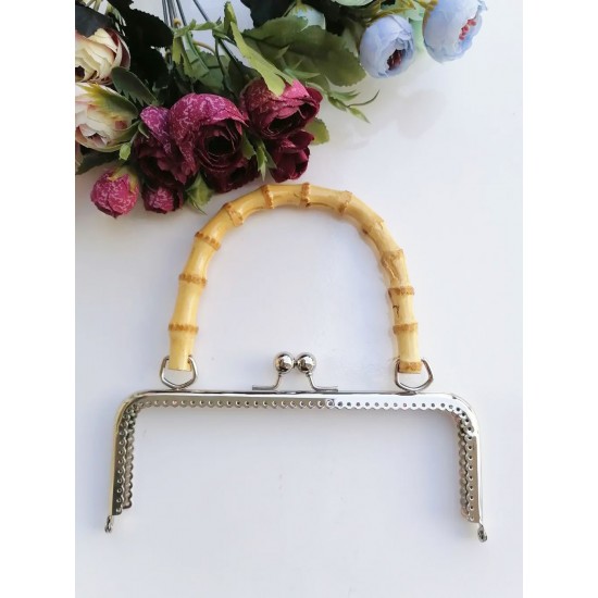 ÇANTA AKSESUARI METAL ÇANTA BURSU BAMBU SAPLI DİKDÖRTGEN ALT-13 20,5 CM GÜMÜŞ