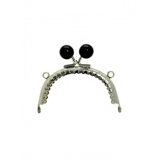 ÇANTA AKSESUARI METAL ÇANTA BURSU MOTİFLİ OVAL ALT-1 SİYAH BONCUKLU 08,5 CM GÜMÜŞ