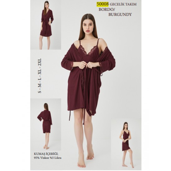 DEMİREL GÜPÜRLÜ YIRTMAÇLI GECELİK SABAHLIK TAKIMI BORDO  (S) 50008