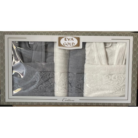 EVA GOLD KADİFE JAKARLI BORNOZ SETİ 6 PARÇA 0020 KREM | GRİ