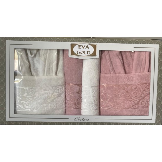 EVA GOLD KADİFE JAKARLI BORNOZ SETİ 6 PARÇA 0020 KREM | PEMBE