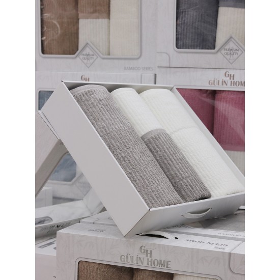 GÜLİN HOME BAMBU HAMAM SETİ 4 PARÇA KREM | GRİ