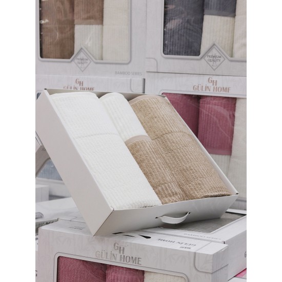 GÜLİN HOME BAMBU HAMAM SETİ 4 PARÇA KREM | KAHVE