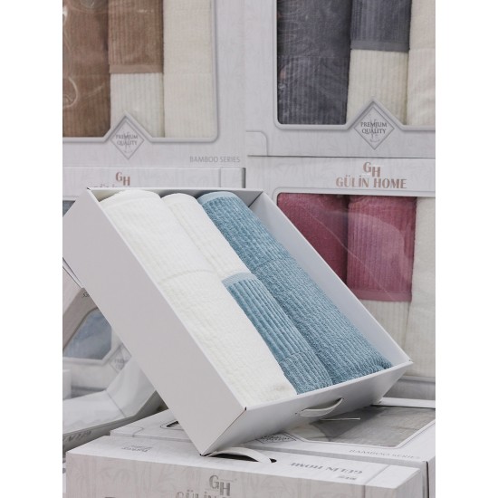 GÜLİN HOME BAMBU HAMAM SETİ 4 PARÇA KREM | MAVİ