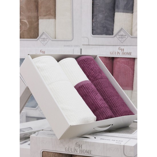 GÜLİN HOME BAMBU HAMAM SETİ 4 PARÇA KREM | MÜRDÜM