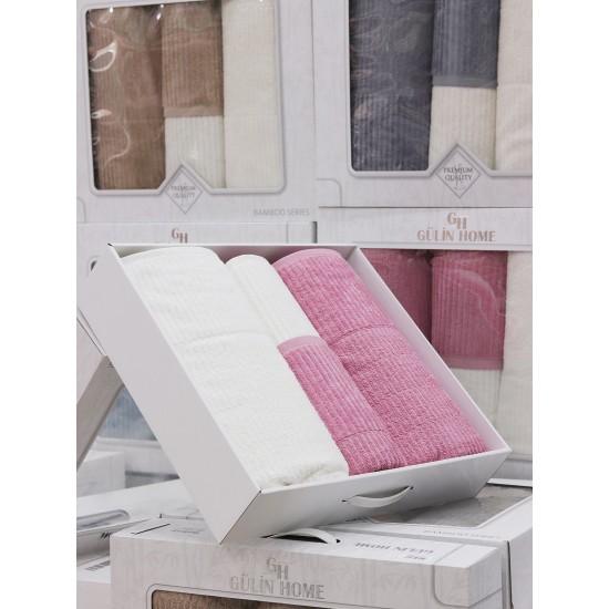 GÜLİN HOME BAMBU HAMAM SETİ 4 PARÇA KREM | PEMBE