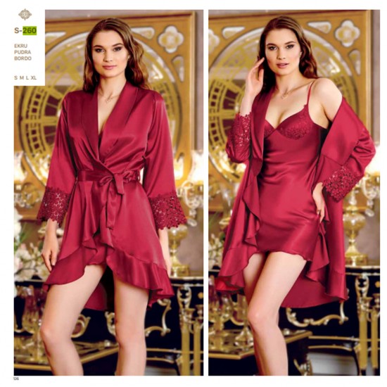 JEREMI LİNGERİE SATEN BRODELİ 6LI SET S260 BORDO (M)