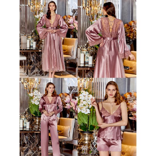 JEREMI LİNGERİE SATEN BRODELİ 6LI SET S315 VİZON (S)