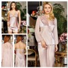 JEREMI LİNGERİE SATEN DANTELLİ UZUN 6LI SET 608 BORDO (XL)