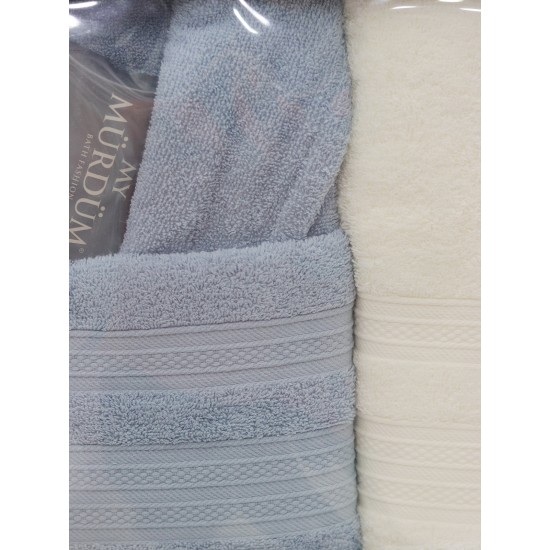MY MÜRDÜM BUKLE BORDÜRLÜ BORNOZ TAKIMI 8 PARÇA 4493 KREM | AÇIK MAVİ