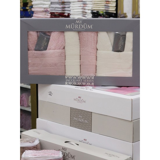 MY MÜRDÜM BUKLE BORDÜRLÜ BORNOZ TAKIMI 8 PARÇA 4493 KREM | PEMBE