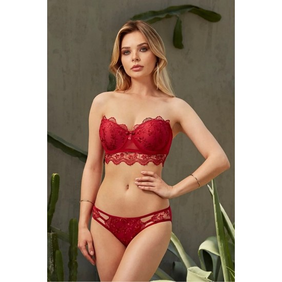 NURTEKS KADIN DESTEKLİ STRAPLEZ PUSH-UP SET 4584 BORDO (85B)