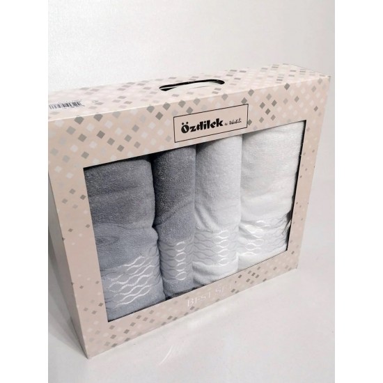 ÖZDİLEK ELİSSA BEST SET 4 PARÇA HAMAM SETİ GRİ - BEYAZ