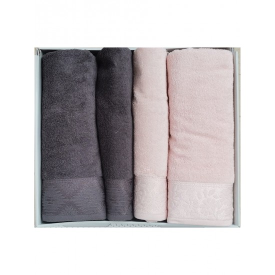 ÖZDİLEK LİRİO BEST SET 4 PARÇA HAMAM SETİ ANTRASİT - PEMBE