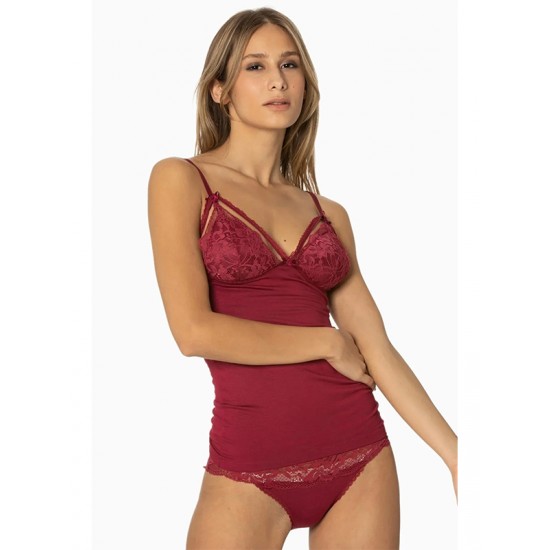 PİERRE CARDİN KADIN DANTELLİ PENYE ATLET KÜLOT / KAŞKORSE SET 375 BORDO (S)