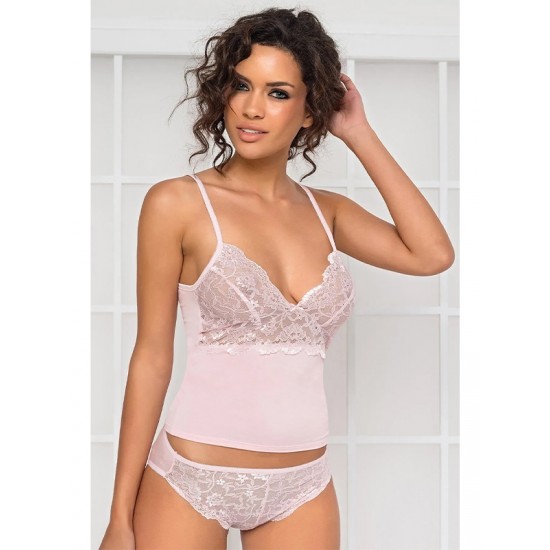 PİERRE CARDİN KADIN DANTELLİ PENYE ATLET KÜLOT / KAŞKORSE SET 315 PUDRA (M)