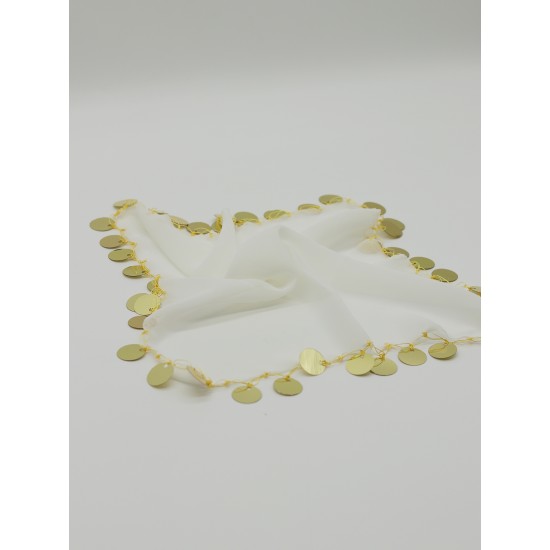 PULLU ŞİFON HALAY MENDİLİ, GELİN MENDİLİ,HEDİYELİK MENDİL 30*30 1 ADET EKRU