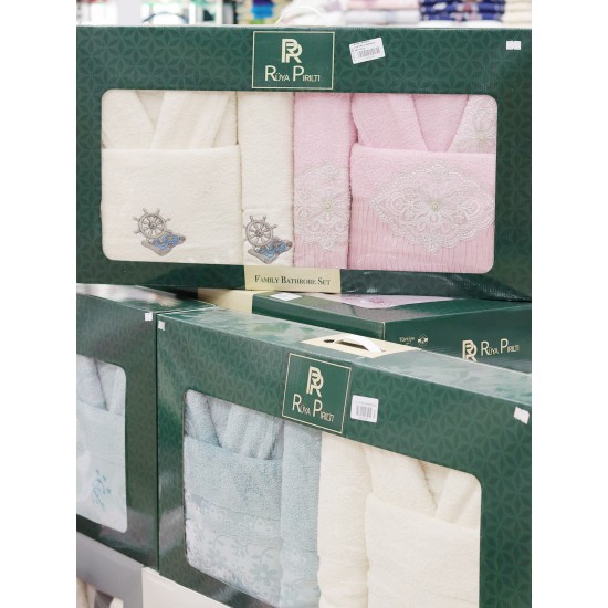 RÜYA PIRILTI FRANSIZ GÜPÜRLÜ BORNOZ SETİ 1572 KREM | PEMBE
