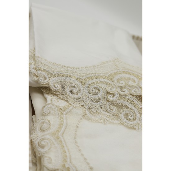 TURKUAZ HOME 2'Lİ ÇEYİZLİK HAVLU BOHÇA SET CRYSTAL BEYAZ